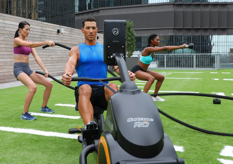 A group using octane exercise equipment